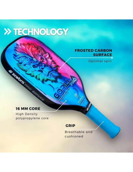 Pala de Pickleball Carbono GORILLA PRO SERIES (Rainbow)