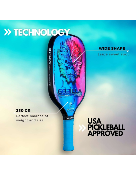 Pala de Pickleball Carbono GORILLA PRO SERIES (Rainbow)
