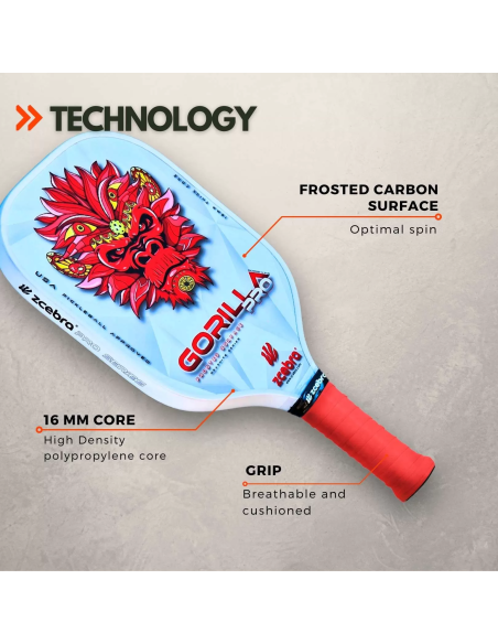 Pala de Pickleball Carbono GORILLA PRO SERIES (red)